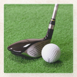 Golf Club and Golf Ball on the Green Glass Coaster