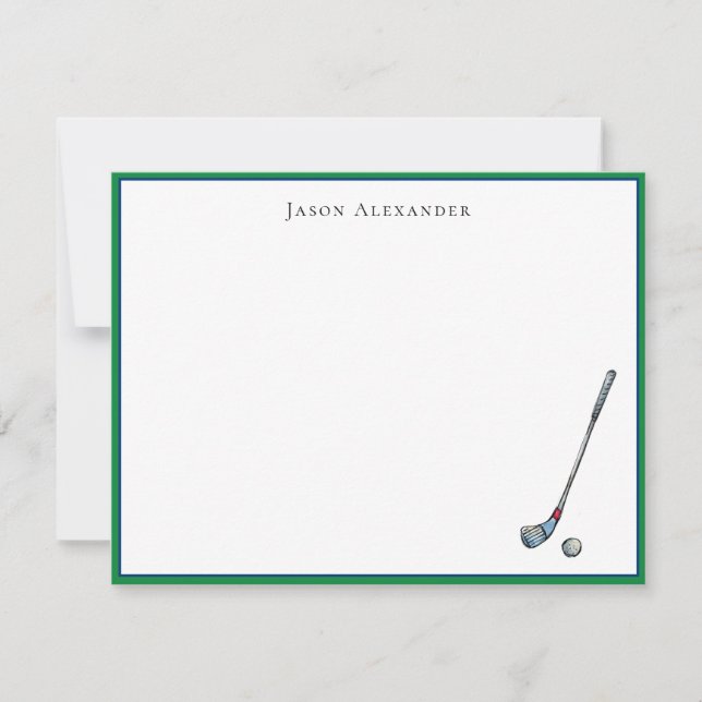 Golf club & ball Personalises Flat Thank You Card (Front)