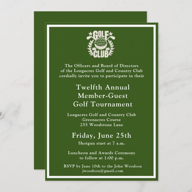 Golf Club Corporate Tournament Logo  Invitation (Front/Back)