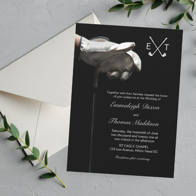 Golf Club Elegant Sport Wedding Monogrammed Invitation (Creator Uploaded)