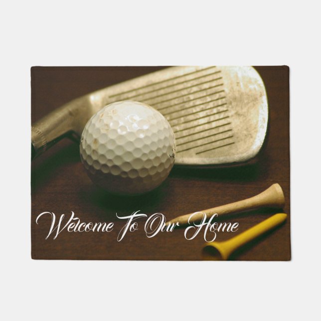 Golf Club, Golf Ball, And Golf Tees Photo Door Mat (Front)