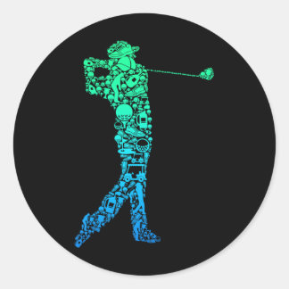 Golf Club Golfer Golfing Men Kids Boys  Classic Round Sticker