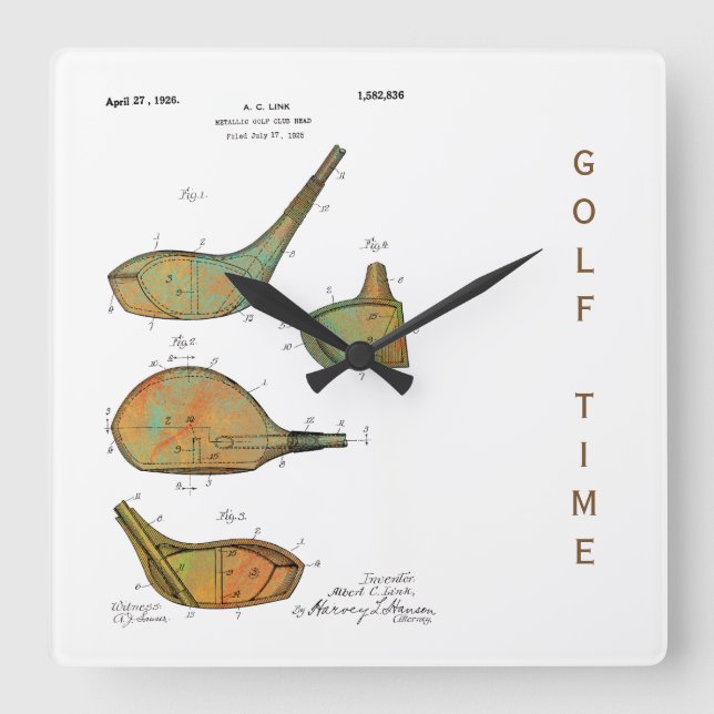 GOLF CLUB HEADS 1925 PATENT - Square Clock (Front)