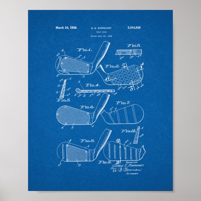 Golf Club Patent - Blueprint Poster (Front)