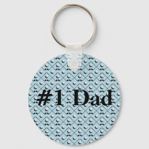 Golf Club Pattern Blue Number One Dad Key Ring