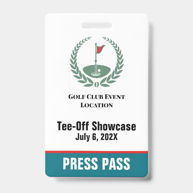 Golf Club Special Tournament Custom Event Pass ID Badge (Front)