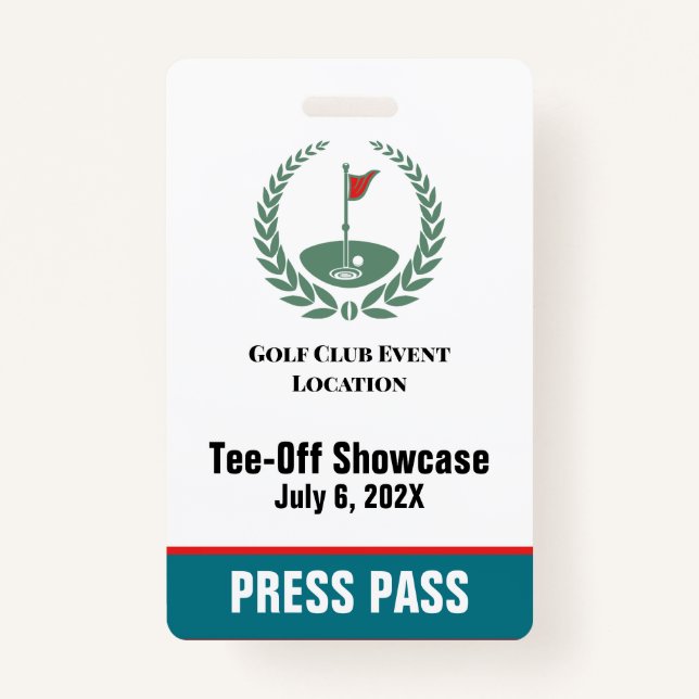 Golf Club Special Tournament Custom Event Pass ID Badge (Front)