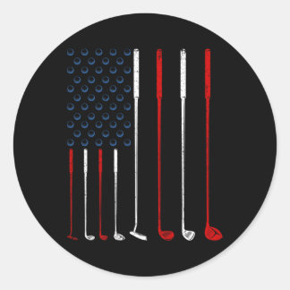 Golf Clubs American Flag  Classic Round Sticker