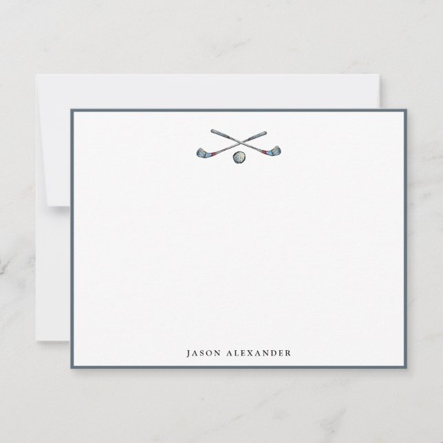 Golf clubs and Ball Grey Flat Thank You Card (Front)