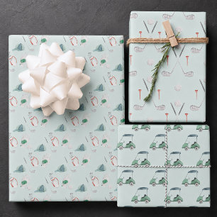 Golf Clubs and Golf Cart Wrapping Paper Sheet