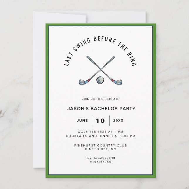 Golf clubs & ball Golfing Bachelor Party Invitation (Front)
