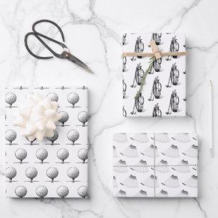 Golf Clubs, Golf Bags, Golf Tee Black Wrapping Paper Sheet