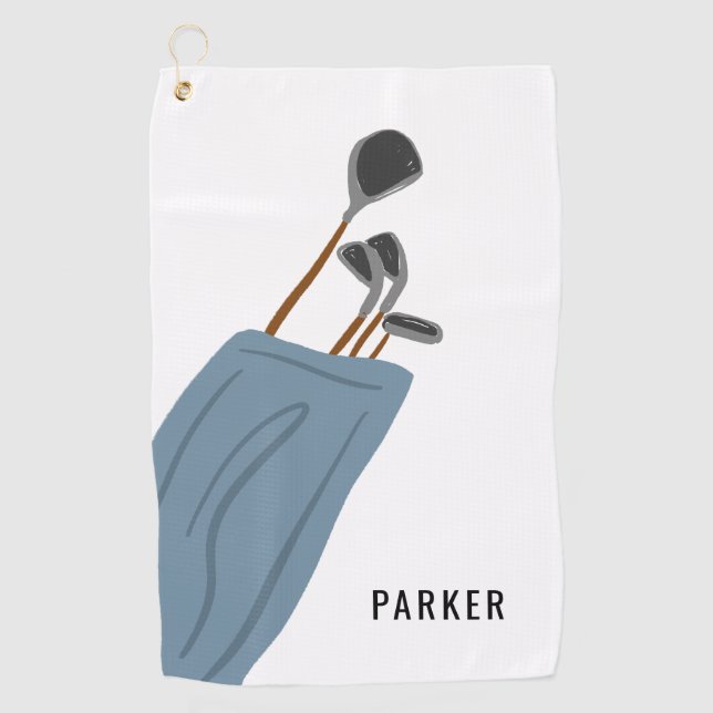 Golf Clubs Illustration Personalised Towel (Front)