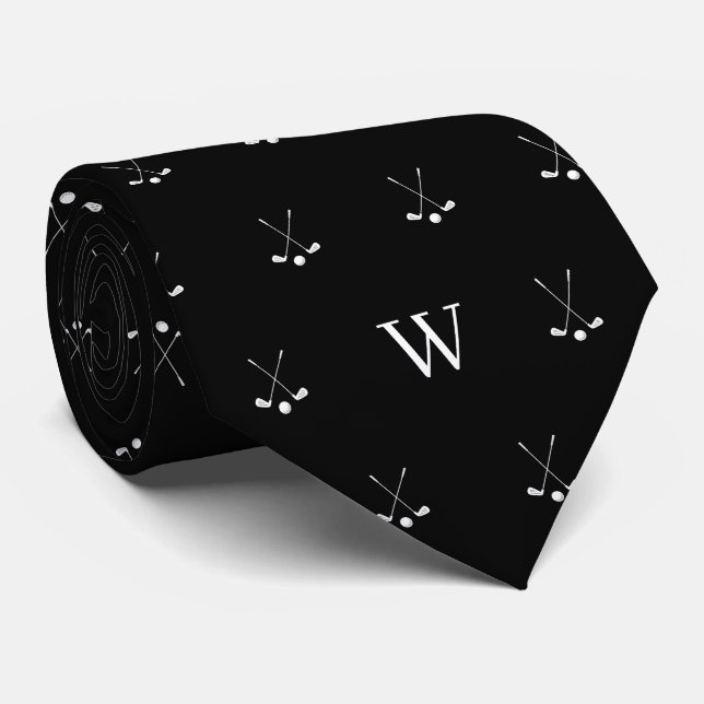 Golf Clubs Monogrammed Initials Black and White Tie (Rolled)