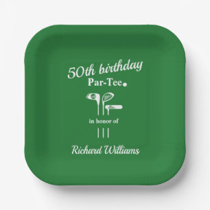 Golf Clubs Par Tee Green White Men's 50th Birthday Paper Plate