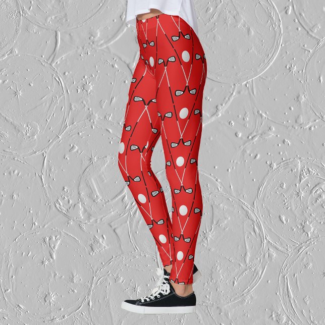 Golf clubs pattern bright red leggings (Creator Uploaded)