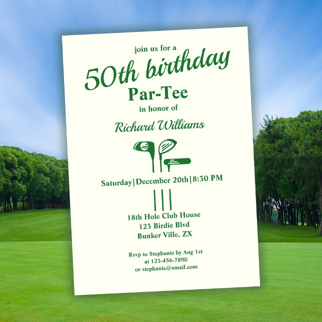 Golf Clubs Themed Par Tee 50th Birthday Party Invitation (Creator Uploaded)