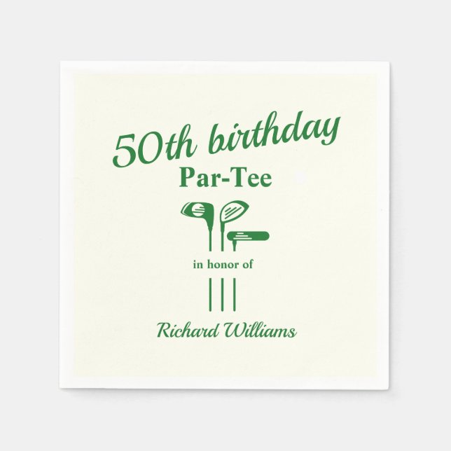 Golf Clubs Themed Par Tee 50th Birthday Party Napkin (Front)