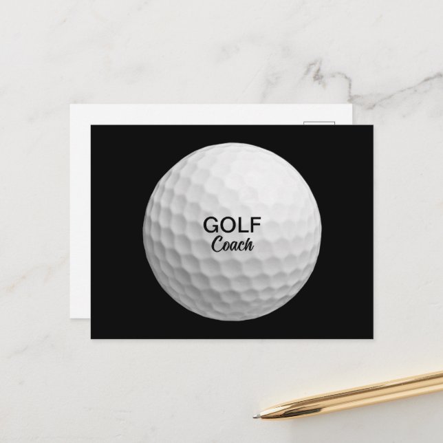 Golf Coach Realistic Ball Black Postcard (Front/Back In Situ)