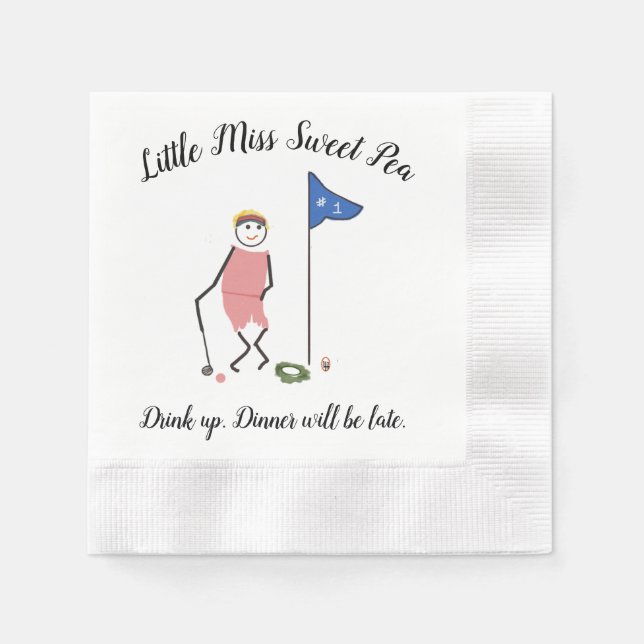 Golf Cocktail Napkins w Little Miss Sweet Pea  (Front)