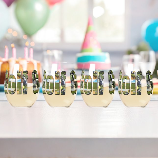 Golf Composition Picture Logo,  Stemless Wine Glass (Insitu (Birthday))