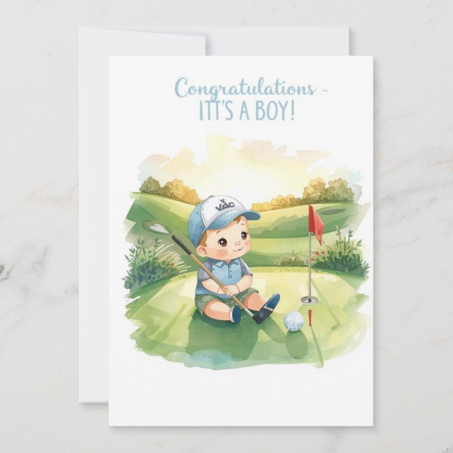 Golf Congratulations It’s a Boy Card | Baby Golfer (Front)