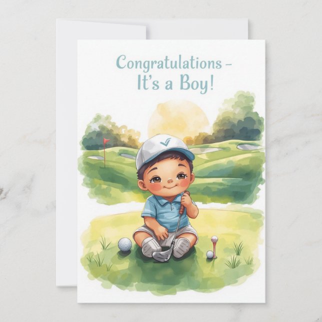 Golf Congratulations It’s a Boy Card | Baby Golfer (Front)