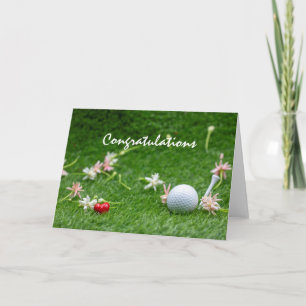 Golf congratulations  with flowers and golf ball card