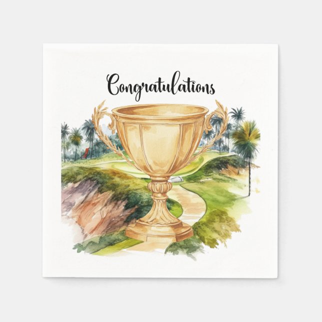 Golf Congratulations with golden cup celebration  Napkin (Front)