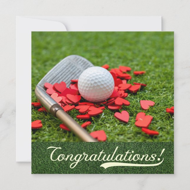 Golf Congratulations with love red heart on green  (Front)