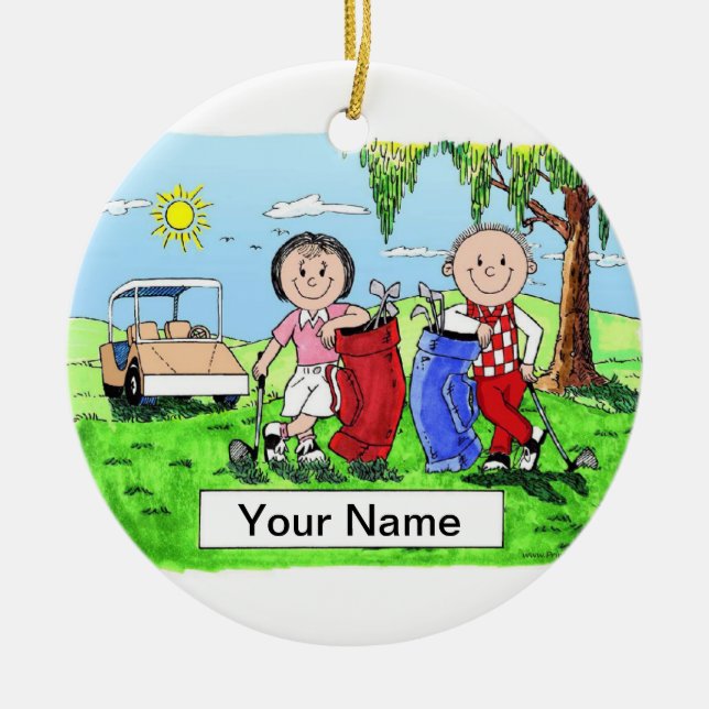 Golf Couple Ceramic Tree Decoration (Front)