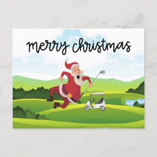 Golf course and Santa Claus for Christmas Holiday Postcard