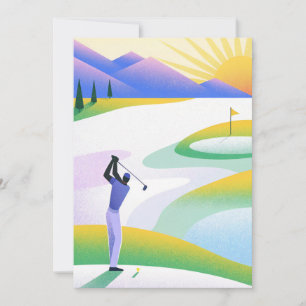 golf course at sunrise with golden rays  invitation