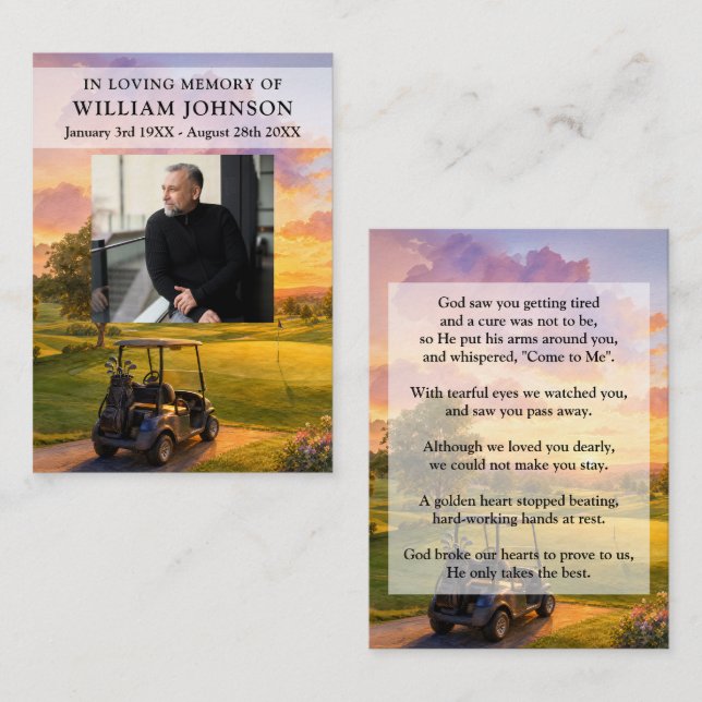 Golf Course Buggy Funeral Prayer Poem Photo Cards (Front/Back)