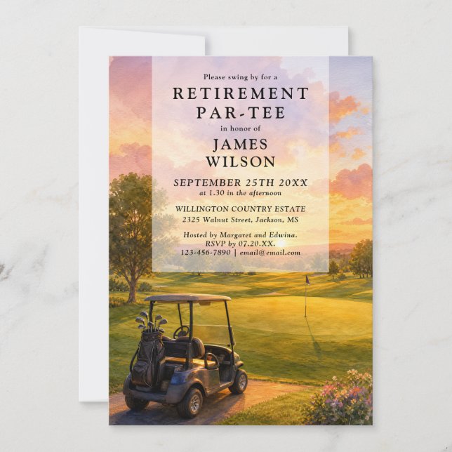 Golf Course Buggy Retirement Partee Party Invitation (Front)