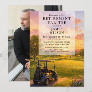 Golf Course Buggy Retirement Partee Party Photo Invitation