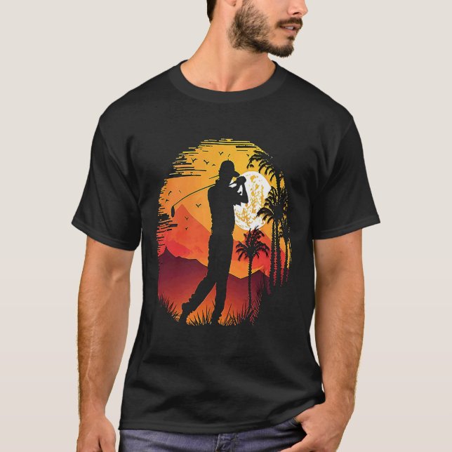 Golf Course Family Trip Cool Golfer In Sunset T-Shirt (Front)