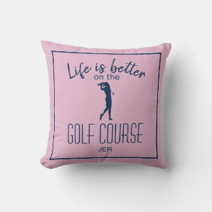 Golf Course Golfer Quote Monogrammed Pink Blue Cushion