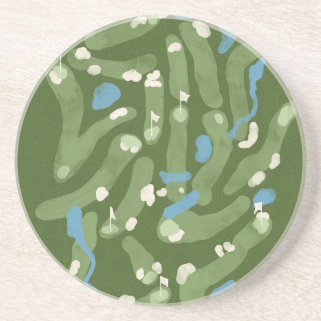 Golf course graphic on stone coaster (Front)