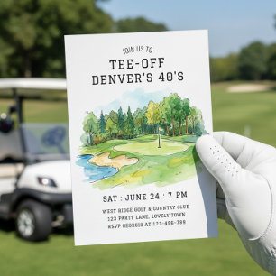 Golf Course Green Tee Off Birthday Celebration Invitation