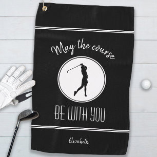 Golf Course Lady Golfer Monogram Pro Modern Black Towel