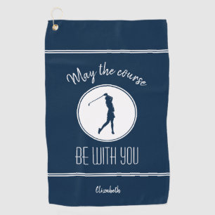 Golf Course Lady Golfer Monogram Pro Modern Blue Towel