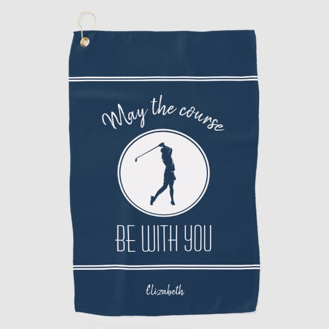 Golf Course Lady Golfer Monogram Pro Modern Blue Towel (Front)