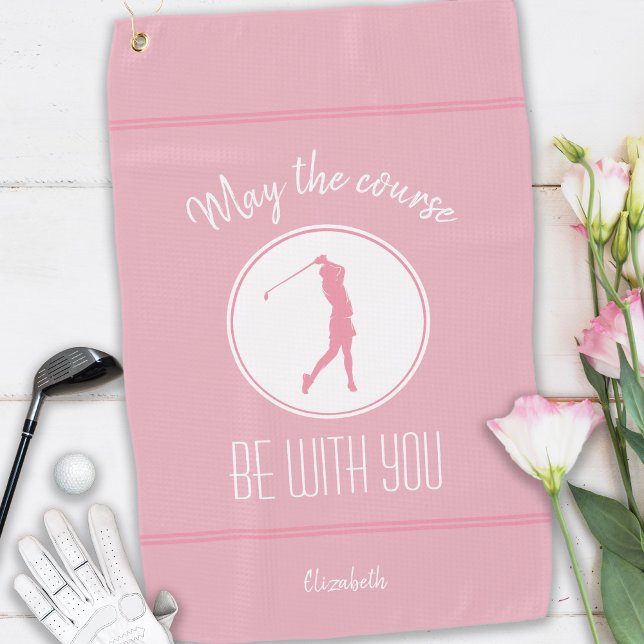 Golf Course Lady Golfer Monogram Pro Modern Pink Towel (Creator Uploaded)