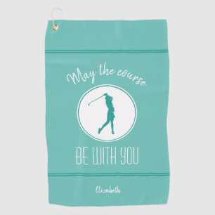 Golf Course Lady Golfer Monogram Pro Modern Teal Golf Towel