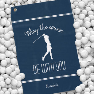 Golf Course Lady Golfer Pro Modern Monogram Blue Towel