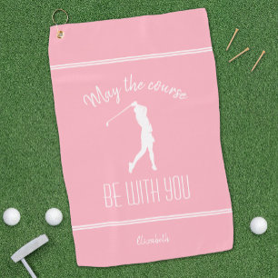 Golf Course Lady Golfer Pro Modern Monogram Pink Towel