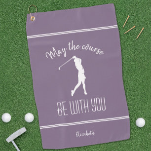 Golf Course Lady Pro Modern Golfer Monogram Purple Golf Towel