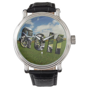 Golf Course Logo, Mens Large Face Leather Watch