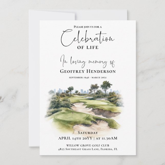 Golf Course Memorial Celebration of Life Invitation (Front)